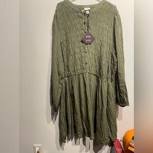 Ava & Viv Women’s Bishop Long Sleeve Button up Smocked Mini Dress Size 3X NWT